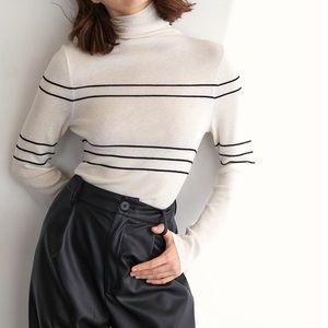 White Premium Wool Rolled Neck Sweater